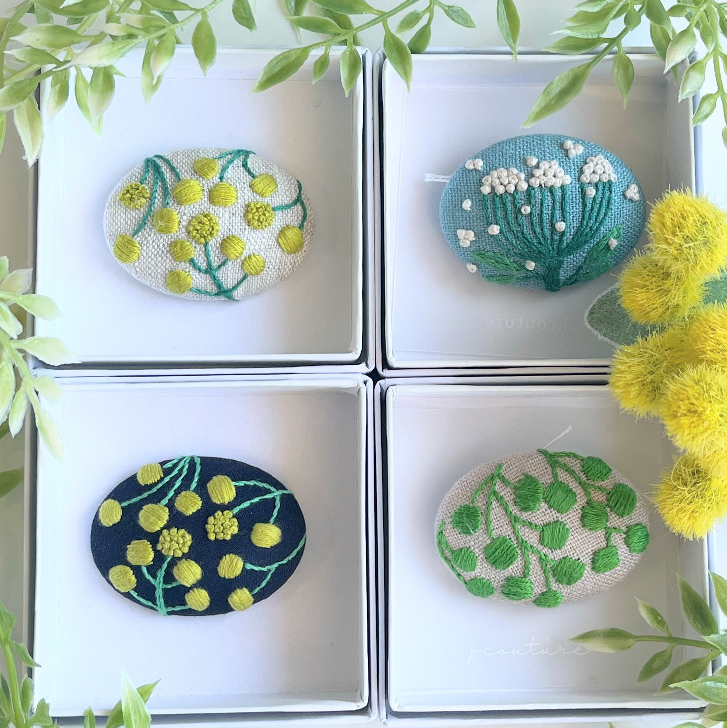 ミモザの刺繍ブローチ【Botanical】#234