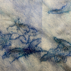 着物リメイク　総絞り　青色濃淡　花模様　ケープスリーブドレス　ハンドメイド 8枚目の画像
