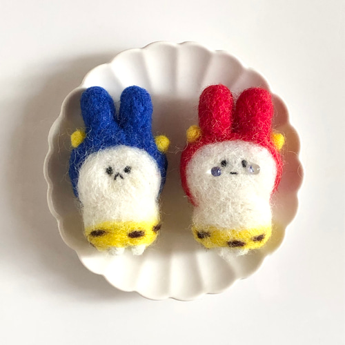 うさぎ 泣いた赤鬼＆青鬼 羊毛フェルト マスコット 2点セット