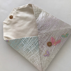 袋帯　結婚式バッグ　数寄屋袋　フォーマル　リサイクル正絹袋帯　蝶　リメイク767 6枚目の画像