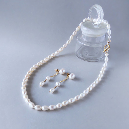 セット割』k14gf2way淡水パールマンテルネックレス&ピアス イヤリング 