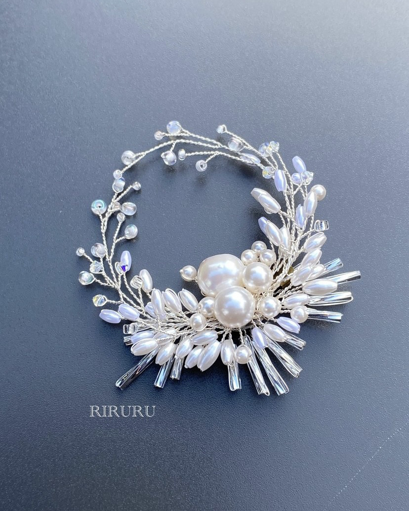 小枝パールブローチサークル(M)シルバー〈受注製作〉フォーマル、卒業式、入学式、結婚式