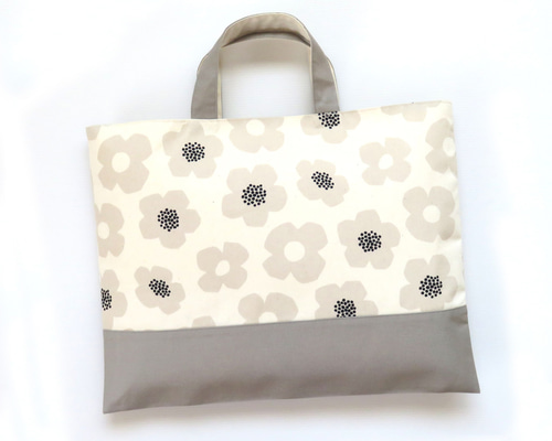 オーダー商品　レッスンバック　絵本バック　通園バック　手提げ☆ レッスンバッグ【お花 グレー×グレージュ】通園バッグ 通学