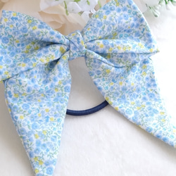 確認ヘアゴム ヘアリボン ツインテール1665紫陽花水色ブルー花柄