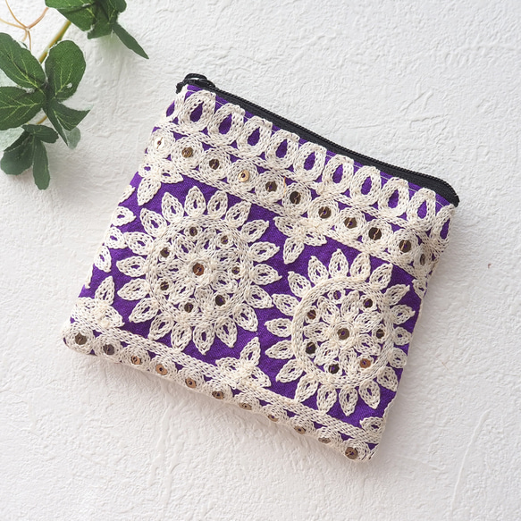 インド刺繍リボンのミニポーチ（コインケース/刺繍リボン/インド） 1枚目の画像