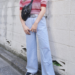 Multi Color Border S/S Knit Tops (red pink) ニットセーター ピンク 桃 6枚目の画像