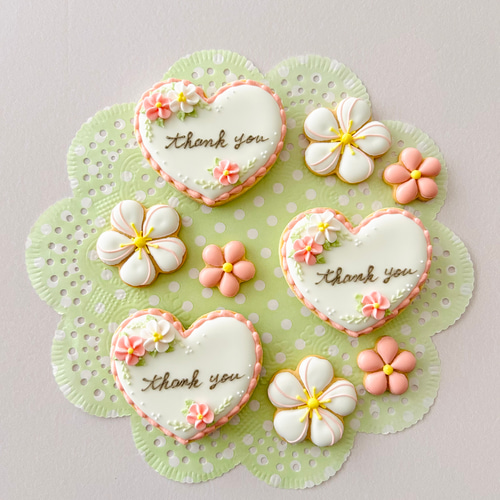 アイシングクッキーthank you お花 3枚入り クッキー Grace