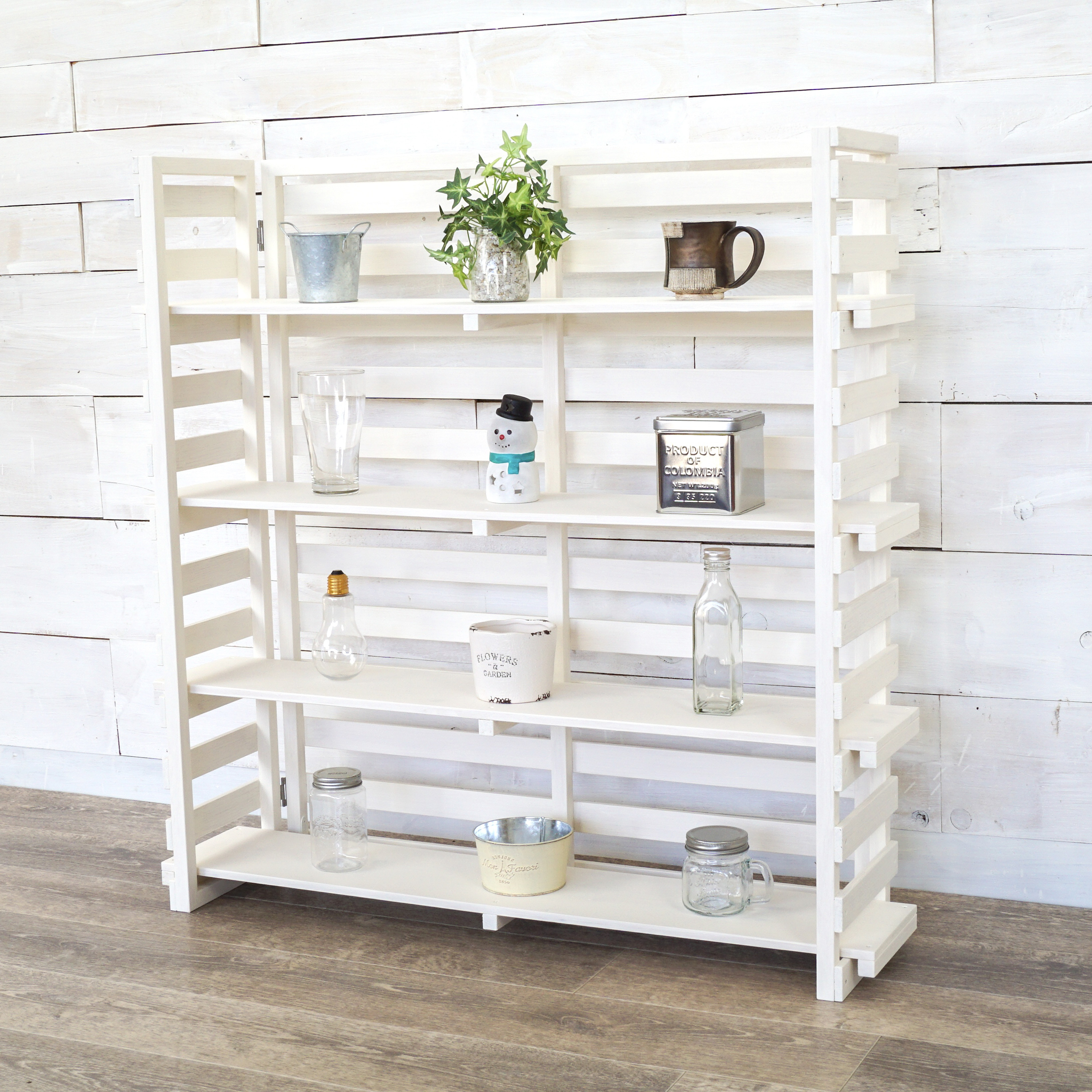 ②折り畳みシェルフ90 ３面【受注】ピュアホワイト(白) ２５色　パイン棚