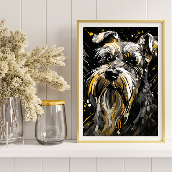 【幸運のシュナウザー犬 No.2】風水画 アートポスター 犬の絵 犬の絵画 犬のイラスト 8枚目の画像