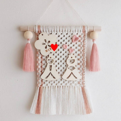 流木マクラメ編みフラワータペストリーN1 タペストリー・壁掛け ミ