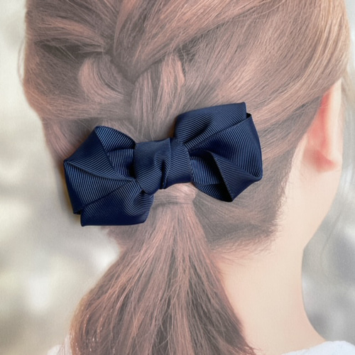 ふんわり 大人 リボン ヘアゴム ヘアアクセサリー ネイビー 卒園式  