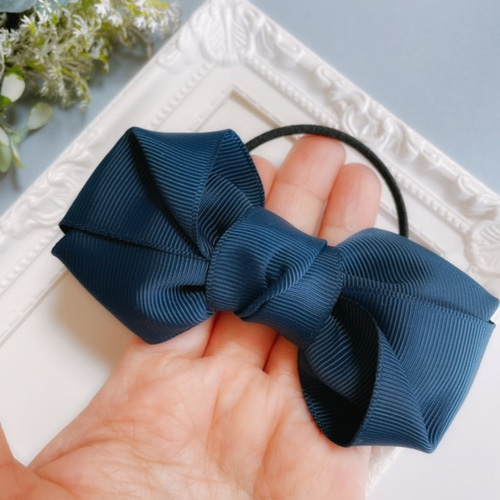 ふんわり 大人 リボン ヘアゴム ヘアアクセサリー ネイビー 卒園式  