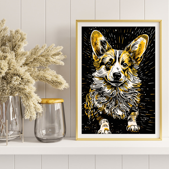 【幸運のウェルシュコーギー犬 No.1】風水画 アートポスター 犬の絵 犬の絵画 犬のイラスト 8枚目の画像