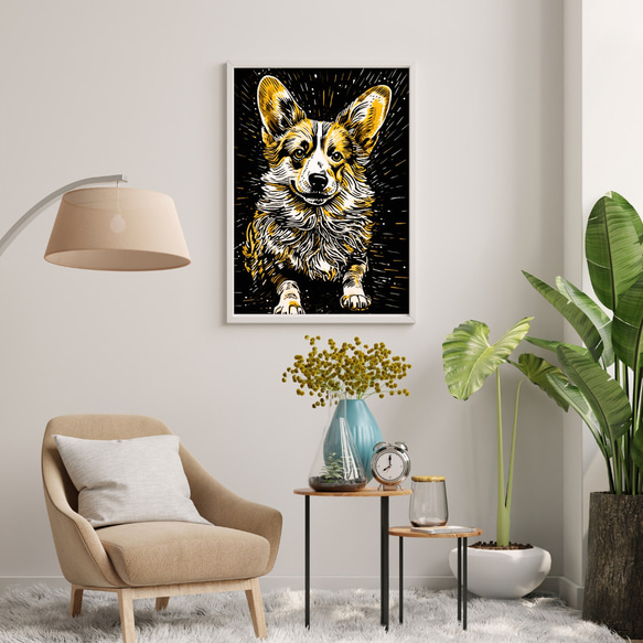 【幸運のウェルシュコーギー犬 No.1】風水画 アートポスター 犬の絵 犬の絵画 犬のイラスト 7枚目の画像