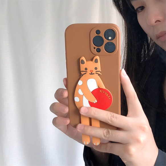 スマホケース　iPhoneケース　携帯ケース　保護カバー　折りたたみ可能なスタンド　猫のデザイン　面白い　かわいい 6枚目の画像
