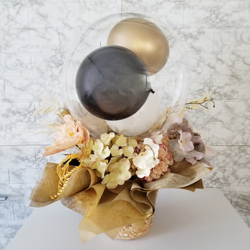 お花多めのバルーンinバルーンアレンジ♪ 開店祝い お祝い 記念日 結婚