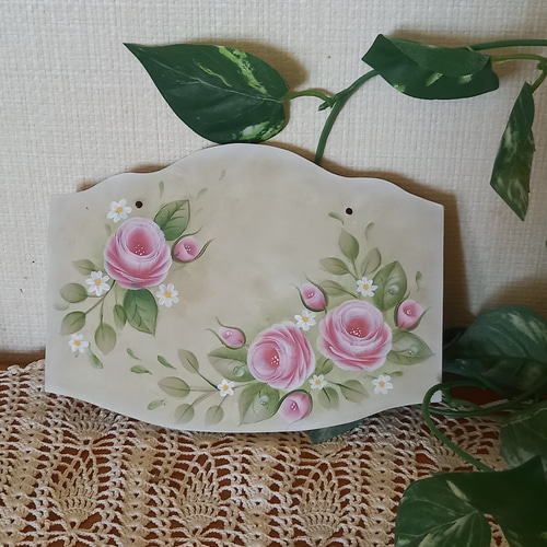 ウエルカムボード薔薇 文字いれ可能 トールペイント 表札