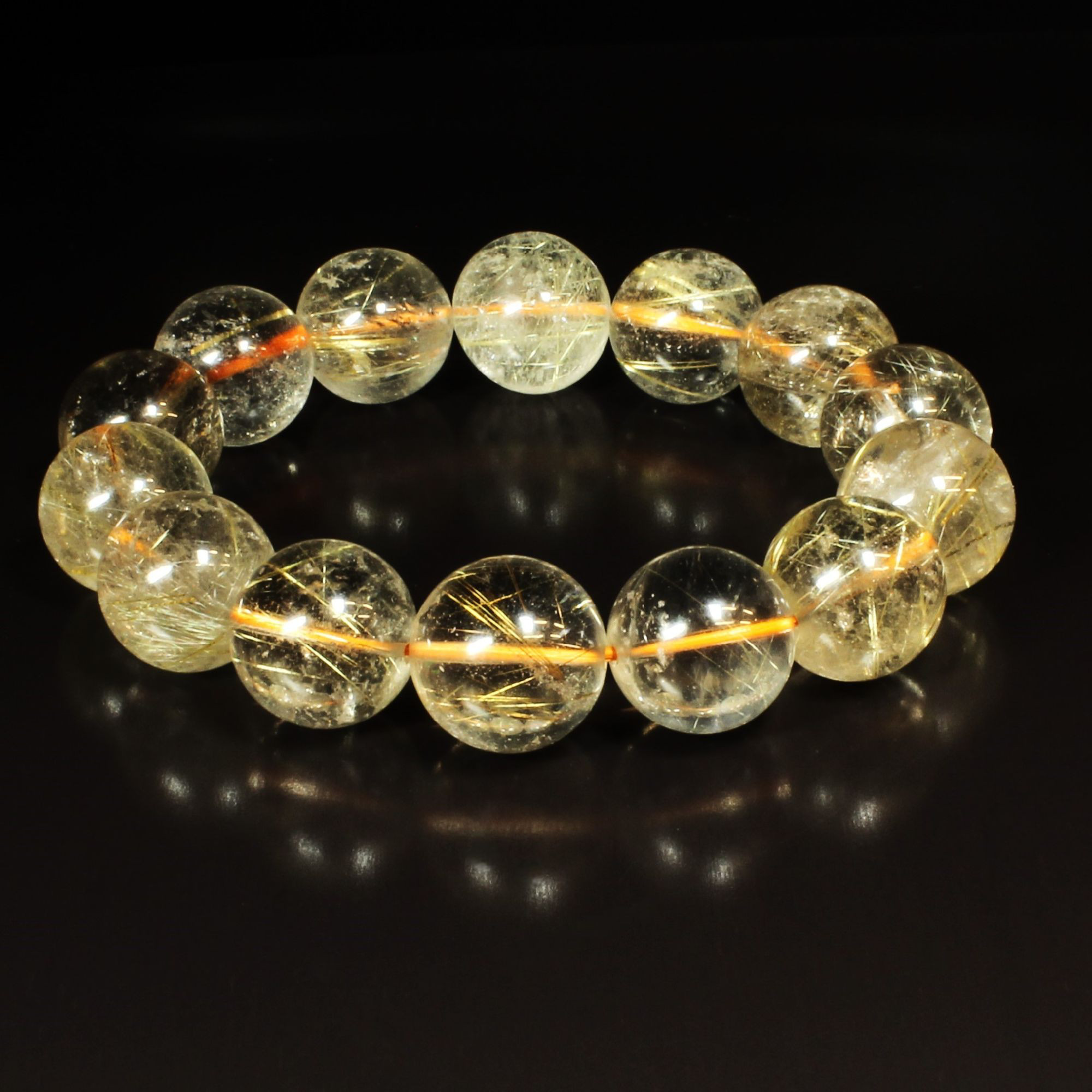 【透明度重視】１６ミリ 一点物 ゴールドルチルブレスレット ＧＲ２８ ギフトセット付 作品動画あり 水晶のお守り効果