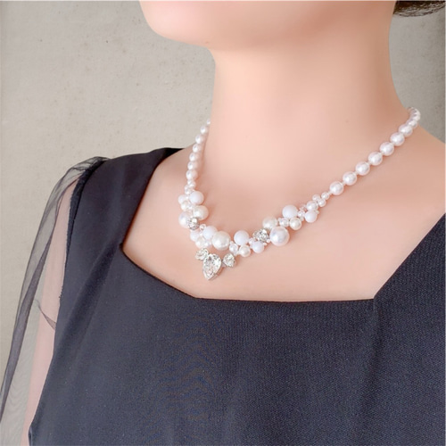 silver ✧ 輝く雫クリスタルパールネックレス＜結婚式 七五三 卒業式  