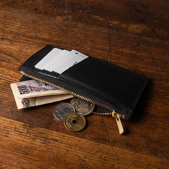 フラグメントケース new folder（1）【イタリアンレザー】 ミニ財布 コンパクト財布 本革 キャメル ブラック 6枚目の画像
