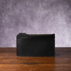 フラグメントケース new folder（1）【イタリアンレザー】 ミニ財布 コンパクト財布 本革 キャメル ブラック 2枚目の画像
