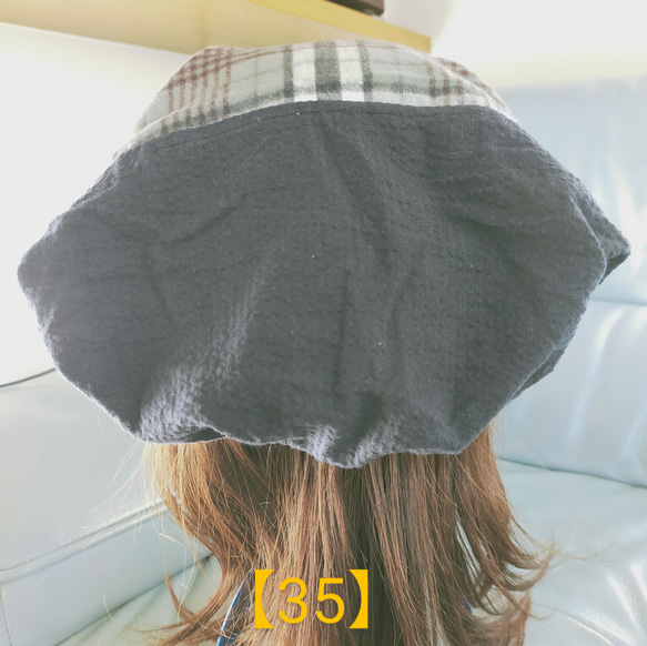 【35】医療帽子　ケア帽子　バンダナキャップ〈タータンチェック&ブラック〉#2024新作 3枚目の画像
