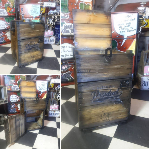 ヴィンテージ 古家具 木製サイドチェスト ワークデスク 作業台 キャビネット アメリカンヴィンテージ 木箱 キャビネットテーブル 作業台