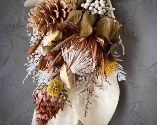 専用＊Winter＊コットン＆ポポラス ドライフラワータペストリー ☆creema限定 流木ドライフラワータペストリー(ロング) NO.22