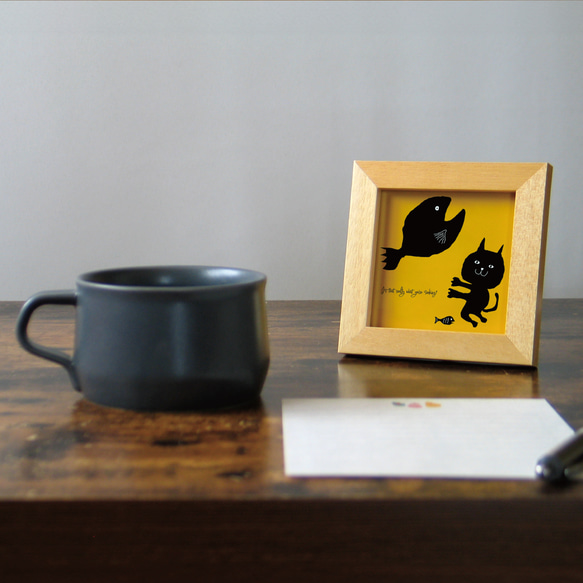 【額付き】 北欧　ネコ　猫　絵　絵画　アート　ポスター　黒猫　イラスト　グッズ　猫モチーフ　雑貨「ねこのひげ　0003」 2枚目の画像