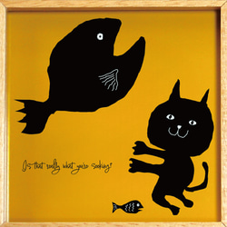 【額付き】 北欧　ネコ　猫　絵　絵画　アート　ポスター　黒猫　イラスト　グッズ　猫モチーフ　雑貨「ねこのひげ　0003」 6枚目の画像