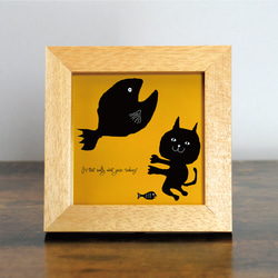 【額付き】 北欧　ネコ　猫　絵　絵画　アート　ポスター　黒猫　イラスト　グッズ　猫モチーフ　雑貨「ねこのひげ　0003」 1枚目の画像