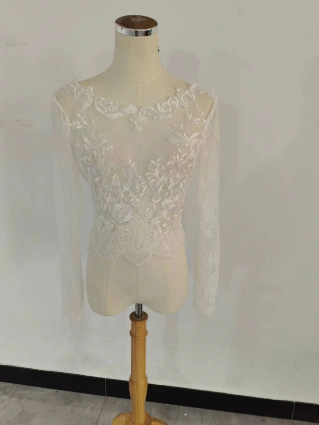 ボレロ エレガントレース トップス 上品透け袖 オフホワイト ウエディングドレス