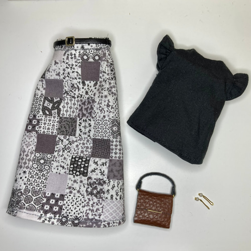 リカちゃん ハンドメイド服トップスとスカート リカちゃん服 4点セット トップス・スカート・バッグ・ピアス