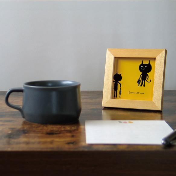 【額付き】 北欧　ネコ　猫　絵　絵画　アート　ポスター　黒猫　イラスト　グッズ　猫モチーフ　雑貨「ねこのひげ　0010」 2枚目の画像