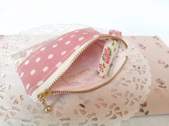 ポケットティッシュケース付きミニフラットポーチ(ピンクの花柄) 5枚目の画像