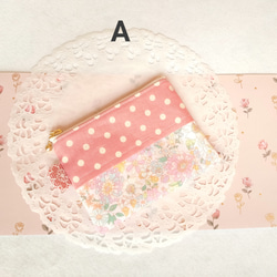ポケットティッシュケース付きミニフラットポーチ(ピンクの花柄) 2枚目の画像