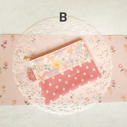 ポケットティッシュケース付きミニフラットポーチ(ピンクの花柄) 3枚目の画像