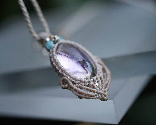 16.5ct☆ファセットカット☆アメトリン マクラメネックレス1480