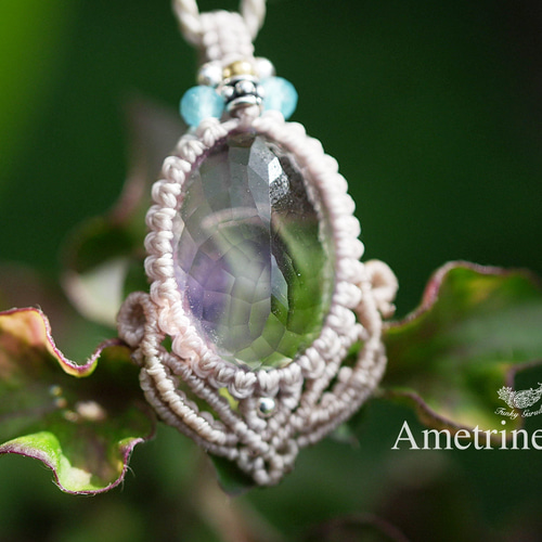 16.5ct☆ファセットカット☆アメトリン マクラメネックレス1480
