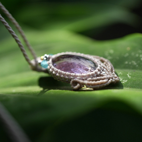 16.5ct☆ファセットカット☆アメトリン マクラメネックレス1480