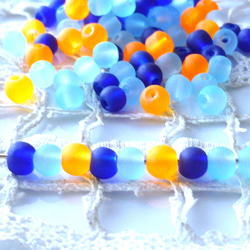 50個　すりガラス　青水色黄オレンジ　チェコビーズCzech Glass Beads 1枚目の画像
