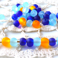 50個　すりガラス　青水色黄オレンジ　チェコビーズCzech Glass Beads 3枚目の画像