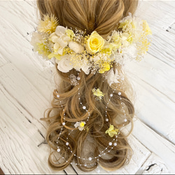 オール本物花　ブーケの様な髪飾り　ヘッドドレス　イエロー 1枚目の画像