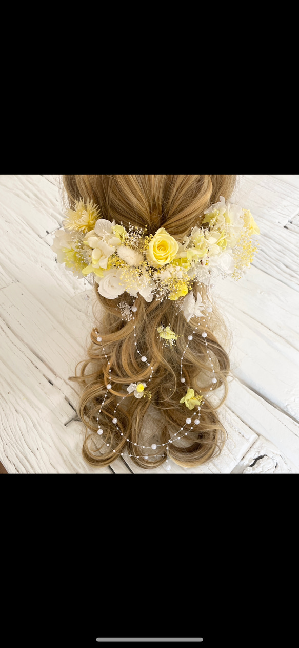 オール本物花　ブーケの様な髪飾り　ヘッドドレス　イエロー 1枚目の画像