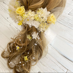 オール本物花　ブーケの様な髪飾り　ヘッドドレス　イエロー 2枚目の画像