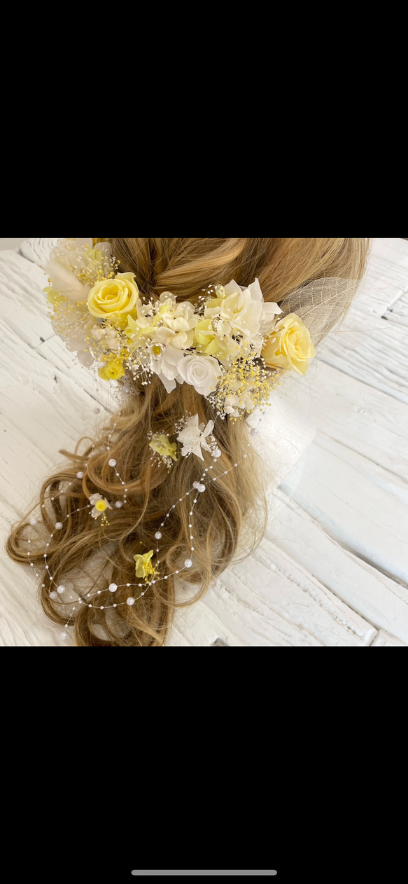 オール本物花　ブーケの様な髪飾り　ヘッドドレス　イエロー 2枚目の画像