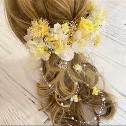 オール本物花　ブーケの様な髪飾り　ヘッドドレス　イエロー 3枚目の画像