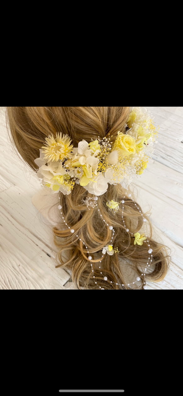 オール本物花　ブーケの様な髪飾り　ヘッドドレス　イエロー 3枚目の画像
