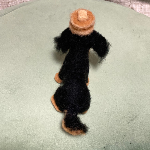 羊毛フェルト　ミニチュアダックス　ブラックタン　犬 羊毛フェルト ハンドメイド ミニチュアダックスフンド ブラック