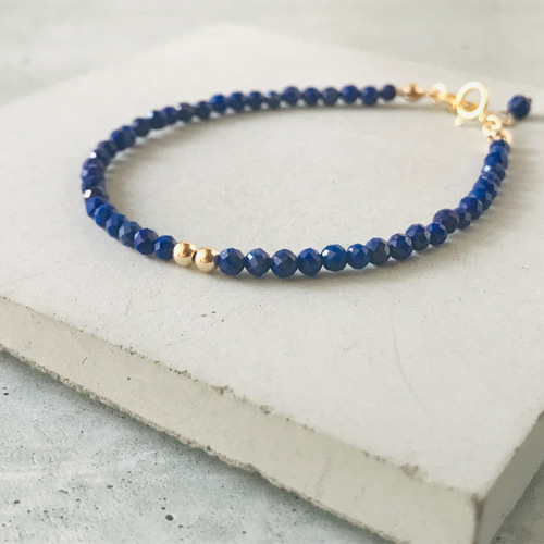 14kgf✴︎小さなラピスラズリ✴︎一連ブレスレット／アジャスター